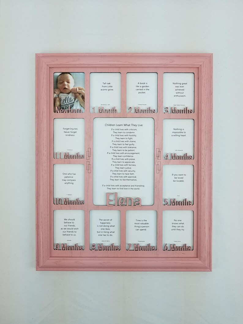 Baby First Year Frame 12 Month Personalized With Any Name 10 Color Options Shown In Pink Nursery Decor 11x14