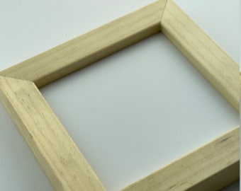 4x4 Picture Frame  - Handmade Wooden - Unfinished Natural Color - Modern Thin Moudling - Holds 4 x 4 Photos - Easy to hang & Insert photos