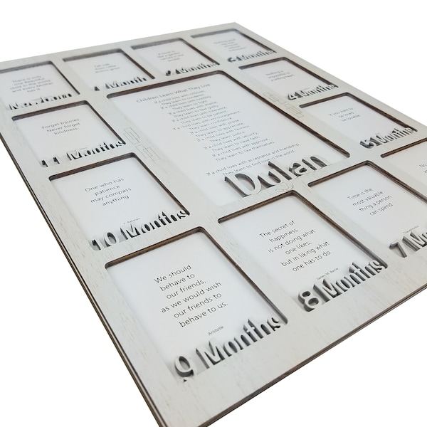 Cadre photo bébé première année - Insérez uniquement le cadre photo sans cadre Cadre photo bébé 5 x 7 po. Ouverture centrale personnalisée avec n'importe quel nom