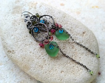 MERMAID DREAM CATCHER wire wrapped seaglass earrings.