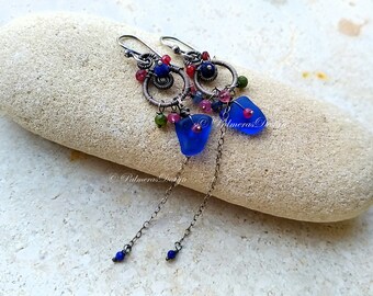 FORGET ME NOT wire wrapped seaglass earrings.