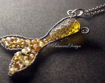 HONEY mermaid tail wire wrapped seaglass pendant.