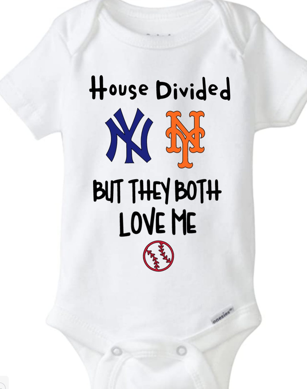 PERSONALIZED House Divided Babysuit Yankees New York Mets Baby Shower Gift  Sports Gift Baseball Gift House Divided Sports Gifts Holiday Gift