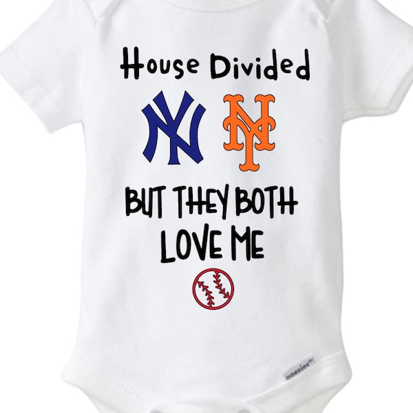 PERSONALIZED House Divided Babysuit Yankees New York Mets Baby Shower gift Sports Gift Baseball gift House Divided Sports Gifts Holiday gift