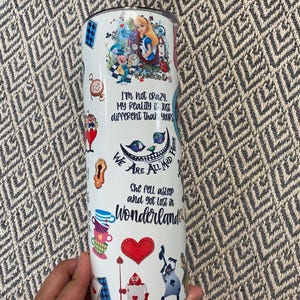 Alice in Wonderland 20oz personalized Tumbler  Sublimation Skinny Tumbler – Mad Hatter Tea Party Cup  Fantasy Tumbler  Gift for Book Lovers