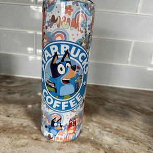 Bluey Starbucks 20oz Tumbler – Personalized Skinny Tumbler – Custom Bluey Cup – Kids Cartoon Fan Gift – Bluey Coffee Tumbler - Gift for Mom
