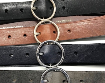Leather belt jeans belt ladies belt full cowhide round buckle silver or gold WIDTH 3,0cm