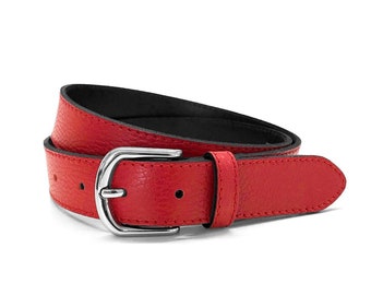 cinto de couro vermelho feminino com fivela prateada couro napa granulado couro integral