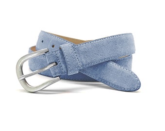 Leather belt ladies sporty suede belt jeans blue soft cowhide width 3cm