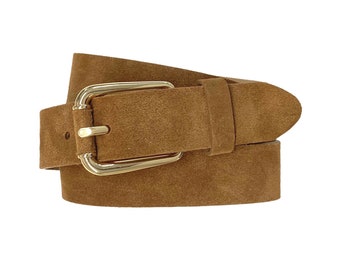 Ladies belt suede cognac brown with gold buckle leather belt jeans belt belt for women