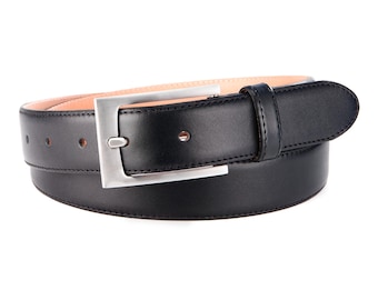 Men's Leather Belts | Elegant men's belt made of calfskin stitched | Satin-finished belt buckle | Width 3.0 cm / 1.18" | Nappa Collection