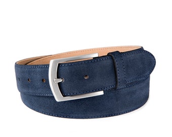 Leather belt men's dark blue suede belt belt buckle satin jeans belt 3.5 cm wide