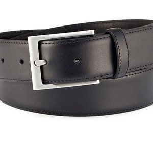 Mens black leather belt classic dress belt with stitching
