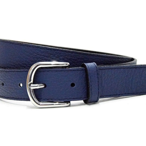 lederen riem marineblauwe damesgordel zilver gesp nappaleder generfd zacht volle schors premium