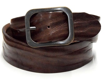 Ceinture en cuir de Jean brun foncé en cuir souple pleine fleur de ceinture en cuir véritable faite de vintage en cuir vachette épais