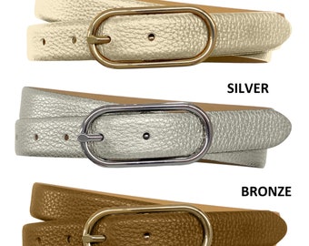 Leather belt women's metallic women's belt belt buckle oval silver or gold belt width 2.5cm