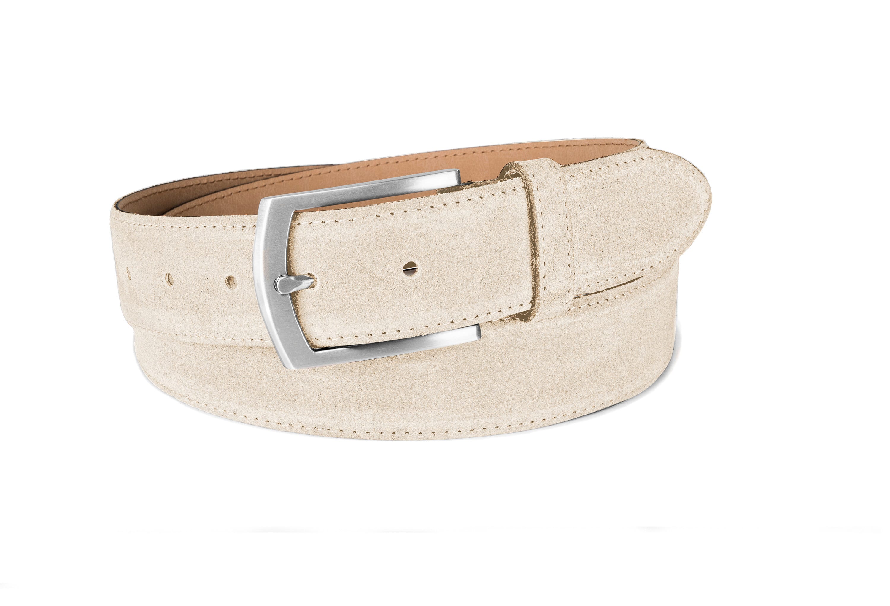 Genuine Suede Leather Belt for Jeans, Adjustable Buckle, Size M Classic Italian Suede Belt in Cream | 7 For All Mankind main image 4