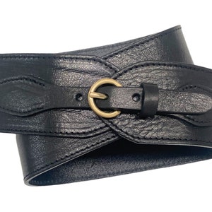 Ladies belt waist belt 6cm wide black leather belt
