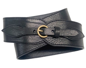 Ladies belt waist belt 6cm wide black leather belt