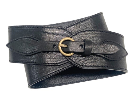 Ladies Belt Waist Belt 6cm Wide Black Leather Belt