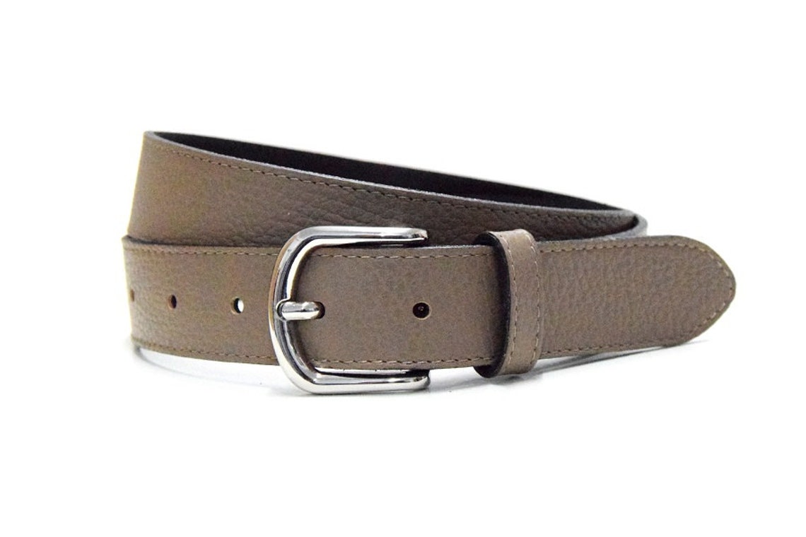 Leather Belt Taupe Grey Women Belt Cow Leather Pebble Grain Etsy