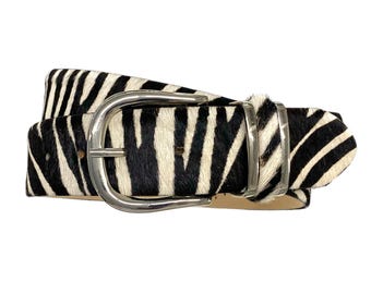 Women's belt stylish leather belt for women zebra design print soft cowhide 4cm width black white belt made to measure from cowhide