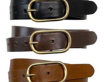 Damengürtel schwarz Ledergürtel mit matter goldener Schließe  / Art. Mascha Belt, Design# Douglas