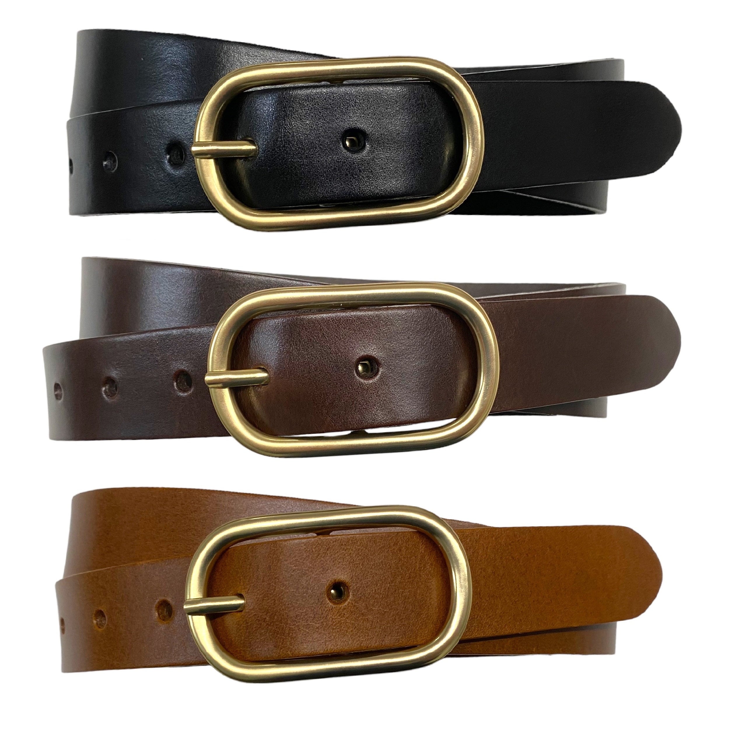 Classic Black Women\'s Leather Belt with Tan Interior Fine Leather Womens Belt – Rounded Brass Buckle - Holtz Leather main image 4