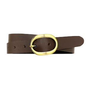 leather belt dark brown with oval buckle narrow ladies belt made of smooth brown leather width 2.5cm belt made to measure