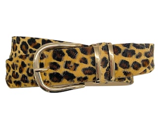 Cinto feminino leo cinto de couro pele de vaca estampado leopardo design cinto macio feito de couro de vaca largura 4 cm