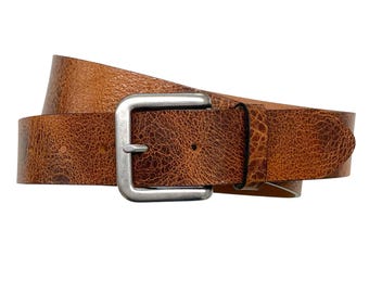 Men's Leather Belt | Jeans Belt | Vintage Buffalo Leather | Antique Silver Belt Buckle | Width 4 cm (1 1/2") | Buffalo Collection Vulcano