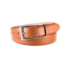 Men&#39;s belt leather cognac elegant classic leather belt for business wedding 3cm width belt buckle satin finish