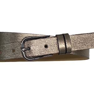 Leather belt ladies belt cowhide metallic platinum WIDTH 2.5cm