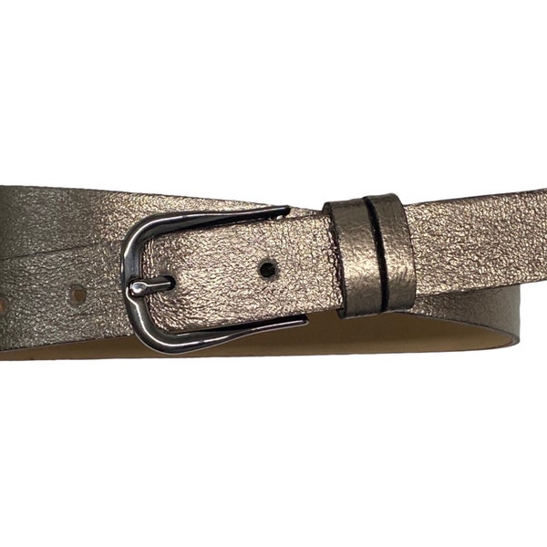 Leather belt ladies belt cowhide metallic platinum WIDTH 2.5cm