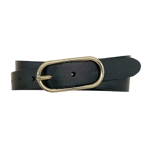 black leather belt with fine gold buckle narrow ladies belt made of smooth black leather width 2.5cm belt made to measure