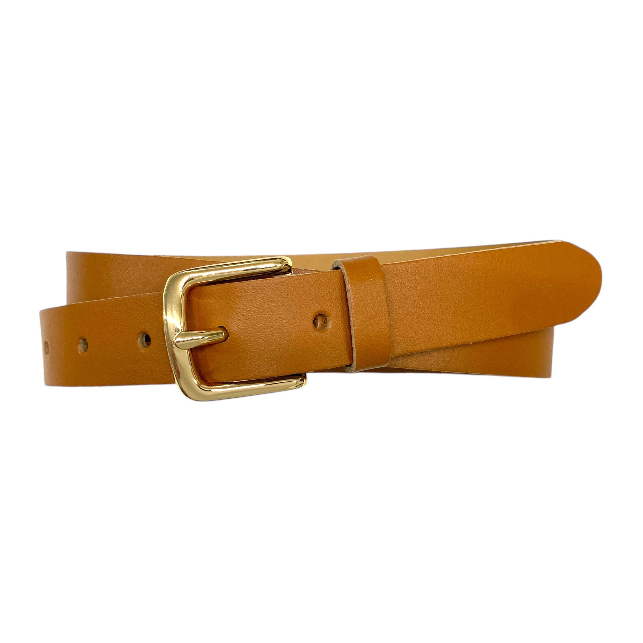 Cognac colored leather belt with gold clasp & adjustable back Medium Croc Leather Belt with Gold Buckle | BRAHMIN main image 4