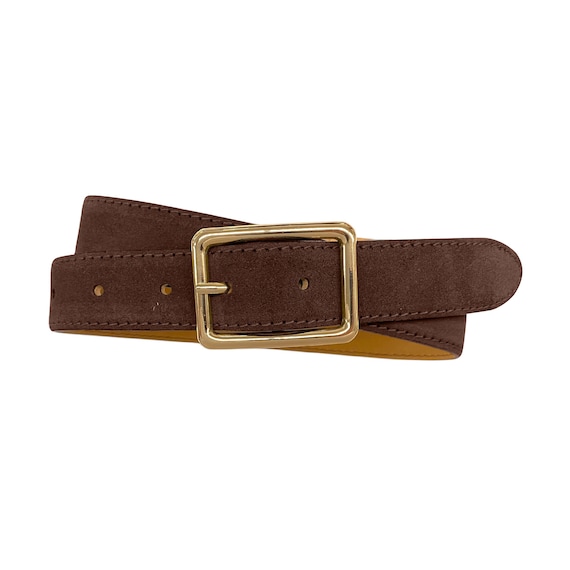 Leather Belt Ladies Belt Suede Leather Buckle Gold - Etsy display picture 1