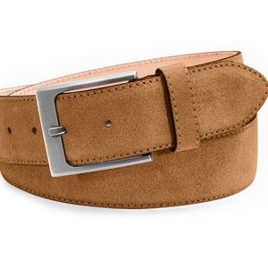 Leather belt men&#39;s suede cognac jeans belt suede belt buckle satin 4cm belt width