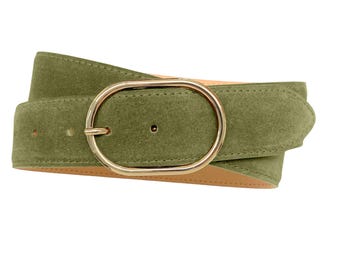 Dames leren riem suède riem met gouden gesp / Ontwerp: Torre Belt, Styling Suede