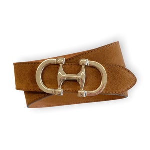 Women&#39;s belt suede snaffle buckle cognac / Design# Belinda, Styling# Suede