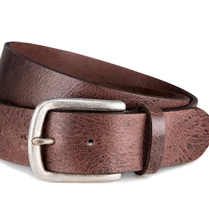 Men's belt dark brown denim belt strong leather belt buffalo leather vintage belt buckle antique silver width 4cm