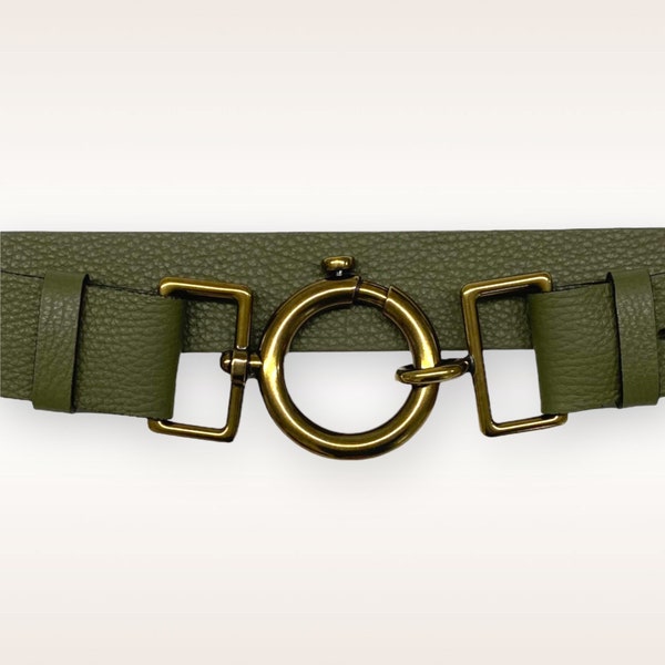 Leather belt ladies belt waist belt clip belt buckle soft leather belt nappa leather olive brass ring