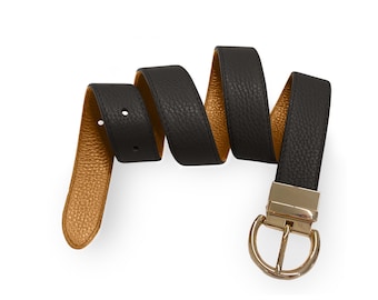 Reversible belt ladies leather belt belt buckle rotating two-tone belt nappa leather width 3 cm buckle gold or silver