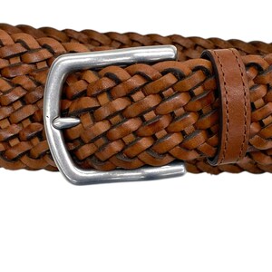 Cognac Brown Genuine Leather Woven Link Belt Boho Western BAOKELAN Wide Disc Belts for Women Concho Leather Disk Link  main image 3