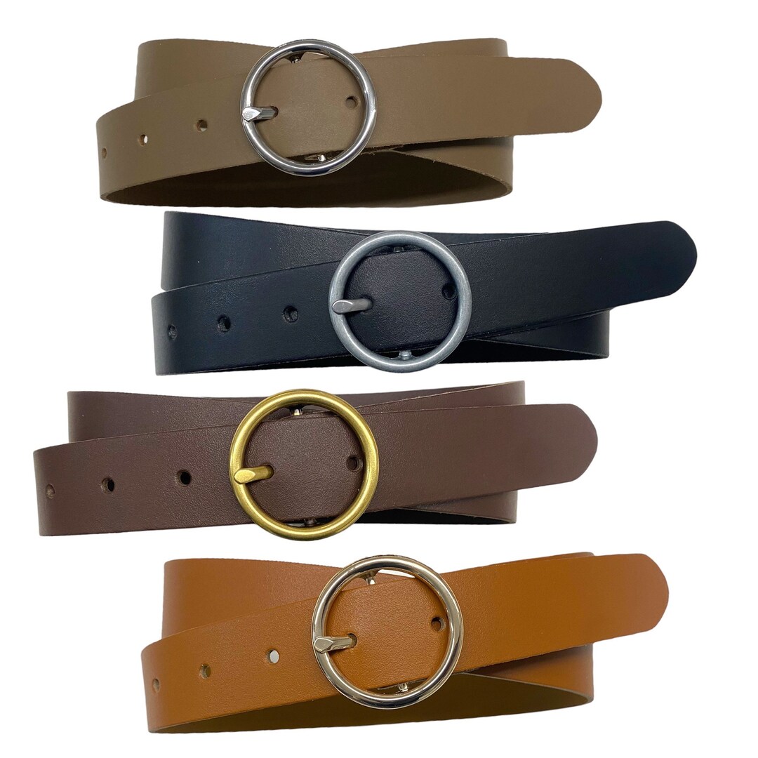 Leather Belt Jeans Belt Ladies Belt Soft Cowhide Round Buckle Etsy