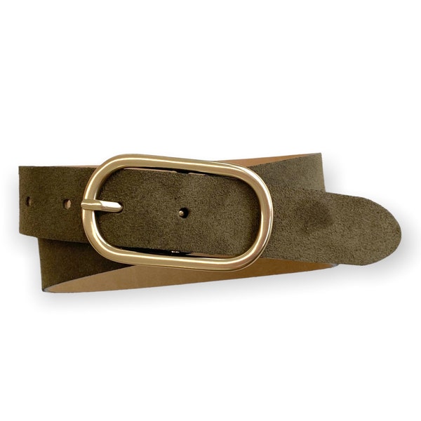 Ceinture en cuir olive ceinture femme en daim boucle ovale en satin doré satin fin suède ceinture denim sportive