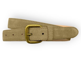 leather belt sand dark beige women leather belt suede leather belt jeans belt flat antique brass buckle