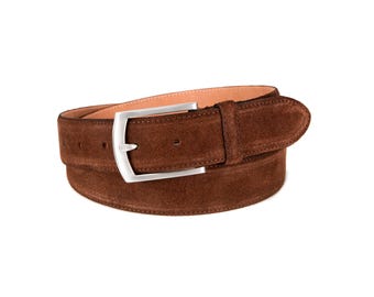 Men's Leather Belts | Jeans Belts | brushed silver Belt Buckle | Width 3.5 cm (1 3/8" ) | Suede Collection