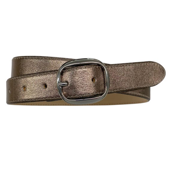 Narrow Ladies Belt Metallic Gold Silver Platinum Leather  display picture 3