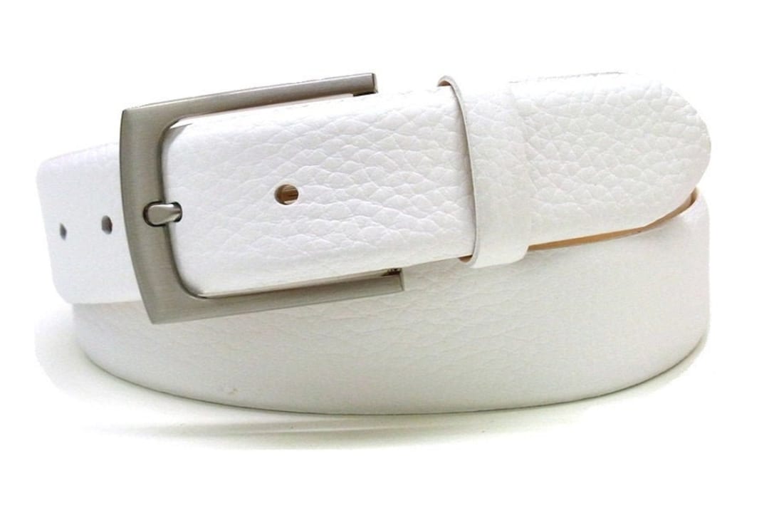 White Leather Mens Belt White Nappa Leather Belt Grainy - Etsy